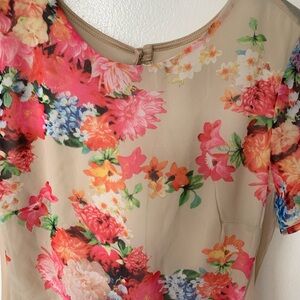 Floral Beige Short Sleeve Blouse - Vibrant Multi-Color Print